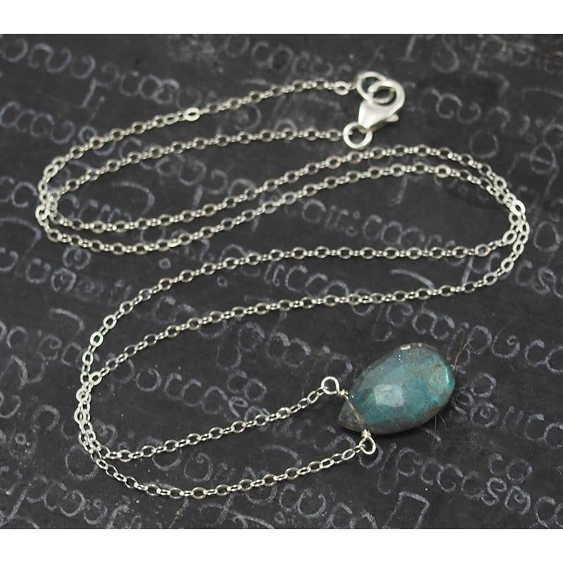 Labradorite Necklace On Sterling Silver Chain With Sterling Silver Trigger Clasp