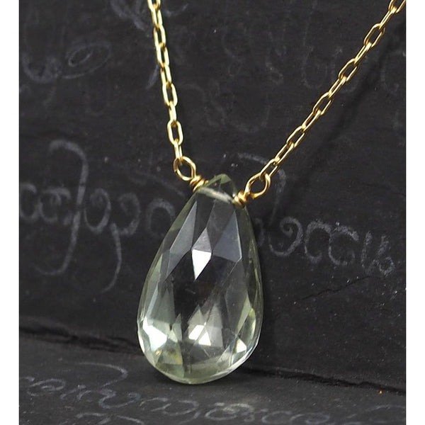 Green Amethyst Necklace On Gold Filled Chain With Gold Filled Trigger Clasp