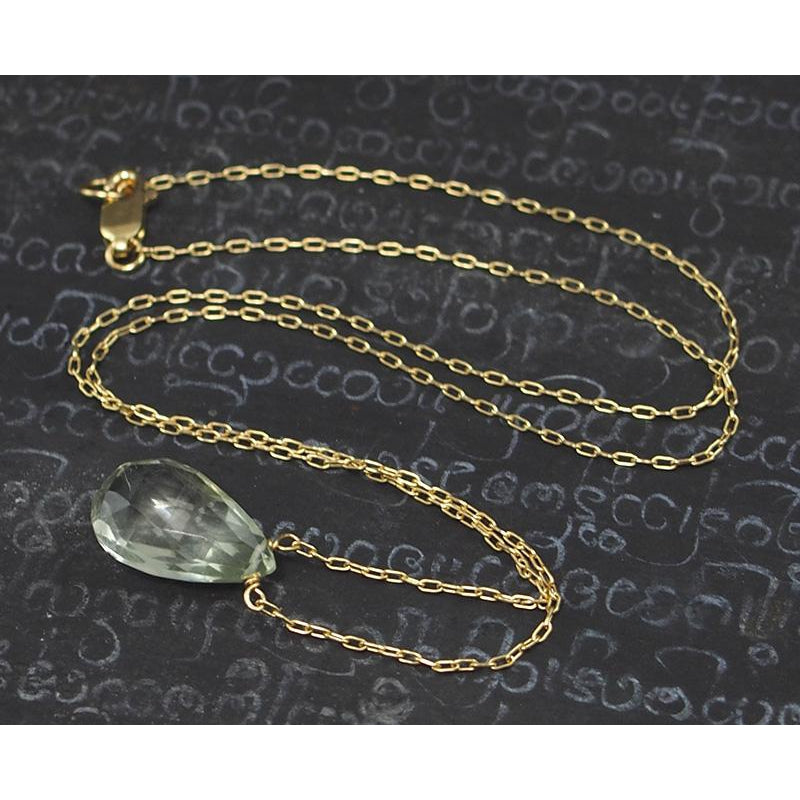 Green Amethyst Necklace On Gold Filled Chain With Gold Filled Trigger Clasp