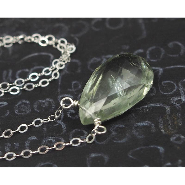 Green Amethyst Necklace On Sterling Silver Chain With Sterling Silver Trigger Clasp