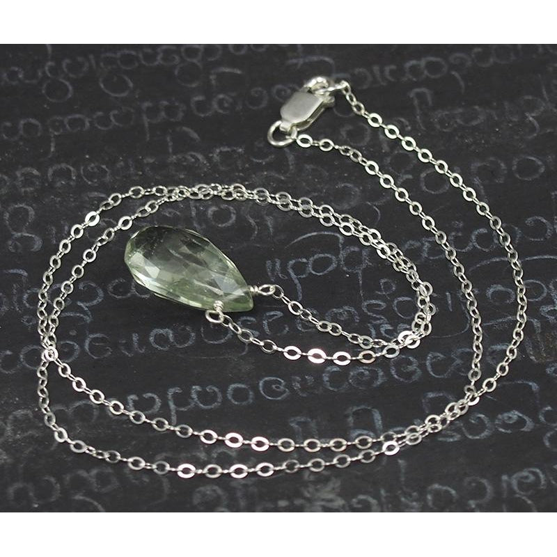 Green Amethyst Necklace On Sterling Silver Chain With Sterling Silver Trigger Clasp