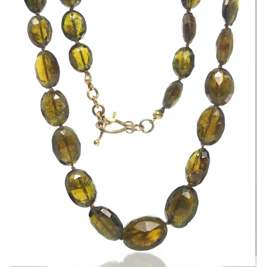 Green Garnet Necklace with Gold Plated Toggle Clasp