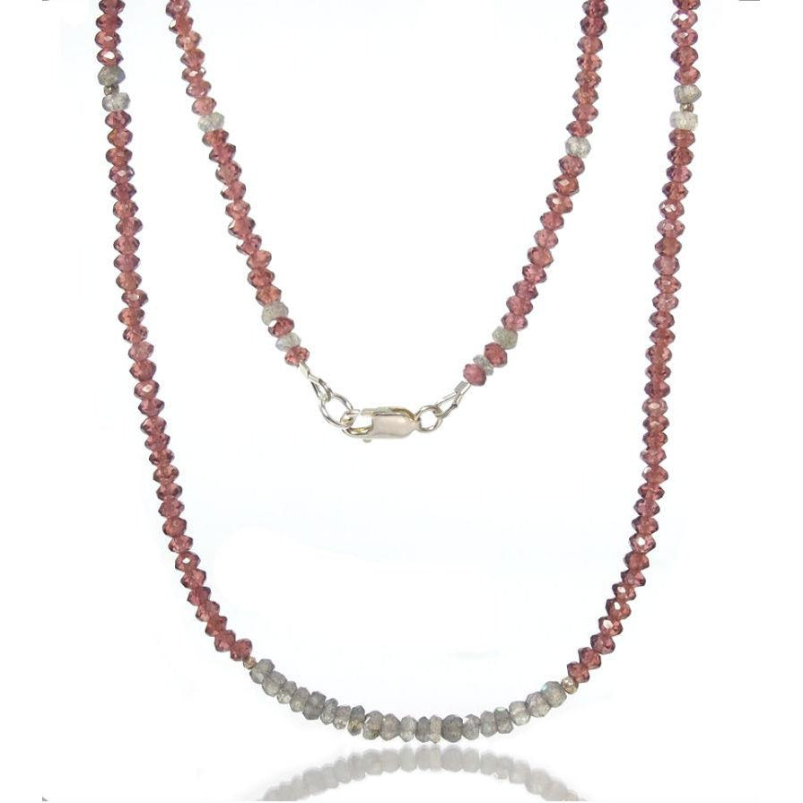 Garnet and Labradorite Necklace with Sterling Silver Lobster Clasp