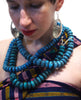 Ensemble 5: Handloomed Cotton Wrap/ Shawl from Lombok, Indonesia with Thai Sterling Silver Tribal Earrings and Naga Turquoise Glass Heirloom Bead Strands - Each Item Sold Separately