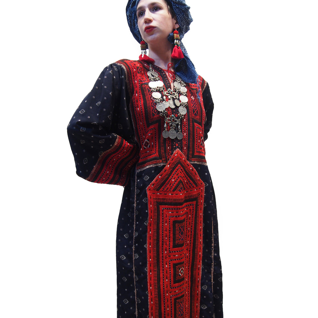 Ensemble 14: Afghanistan Vintage Embroidery Dress with Hmong Indigo Batik Wrap from Thailand - Each Item Sold Separately