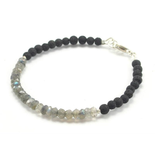 Labradorite and Lava stone Bracelet with Sterling Silver Trigger Clasp