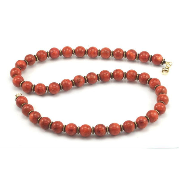 Coral and Brass Necklace with Gold Filled Trigger Clasp