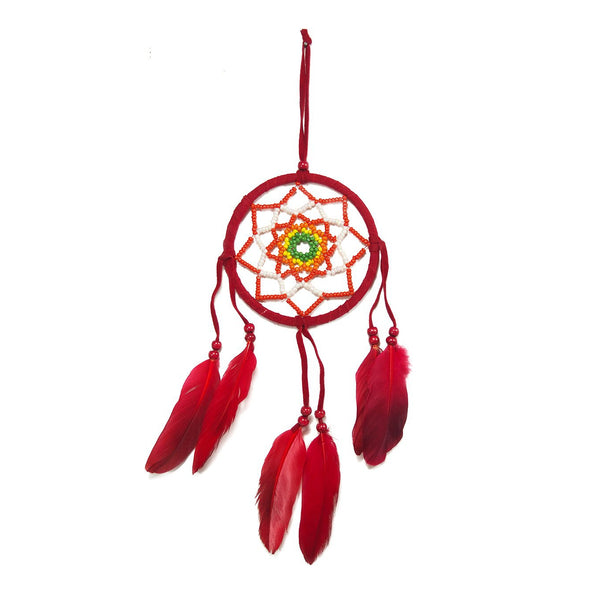 Dreamcatcher Wall Hanging With Seed Beads (D) Red