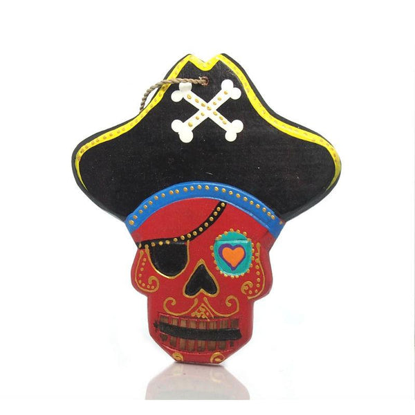 Painted Wooden Pirate Skull Ornament