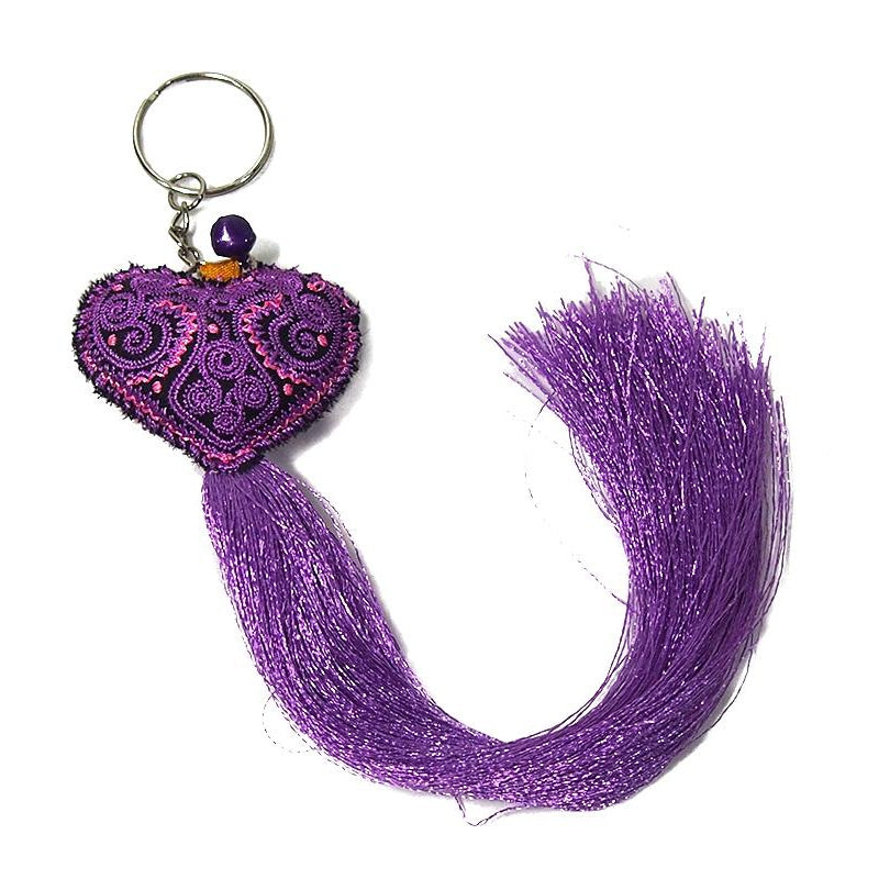 Heart Embroidered Tassel Keychain 1