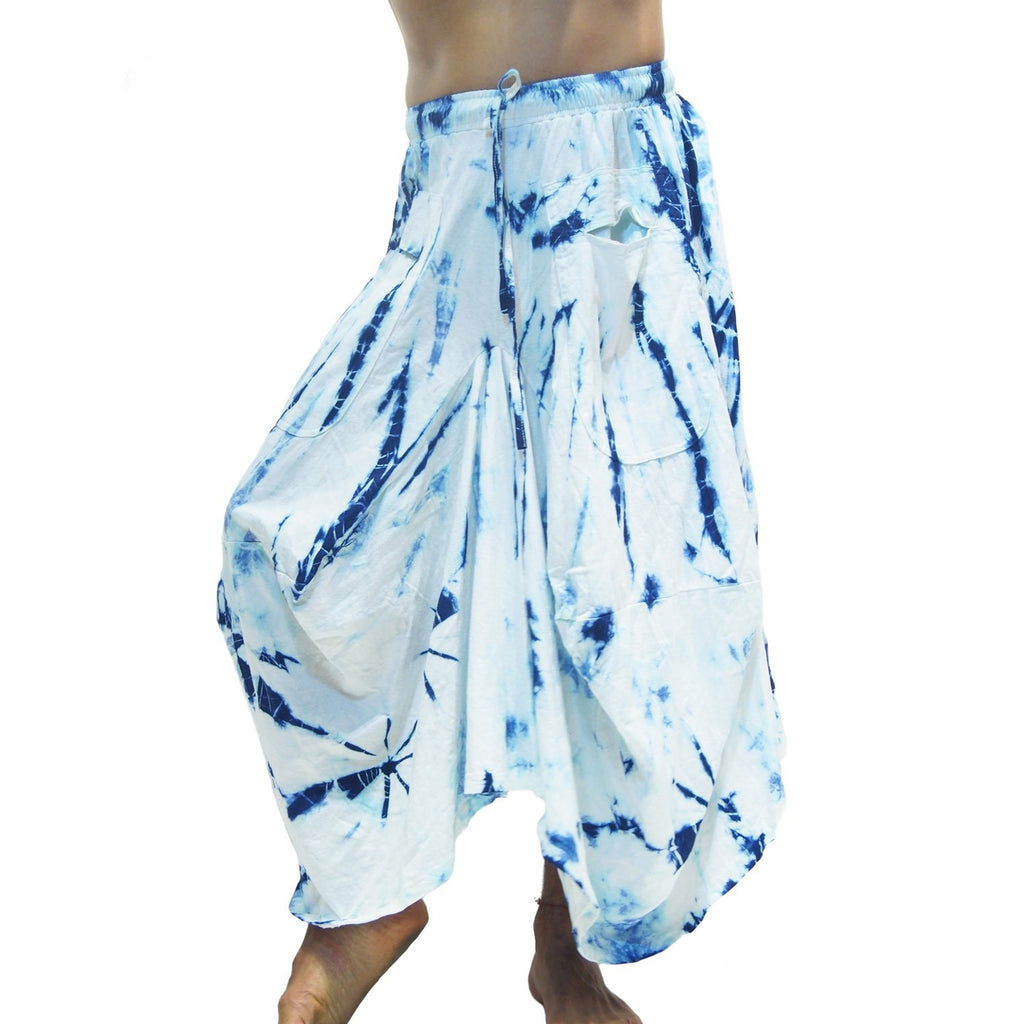 Uzbekistan 100% Silk Shell Heirloom Wrap With Tie Dye Parachute Skirt Blue/White 21