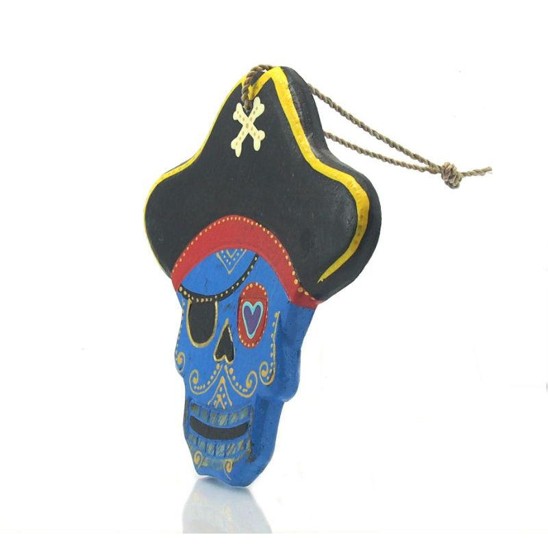 Painted Wooden Pirate Skull Ornament