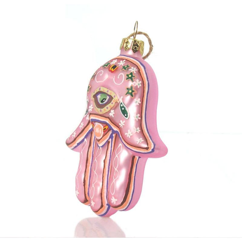 Hamsa Glass Ornament, Pink