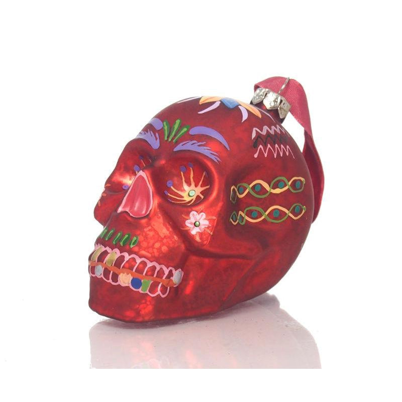 Flower Skull Glass Ornament