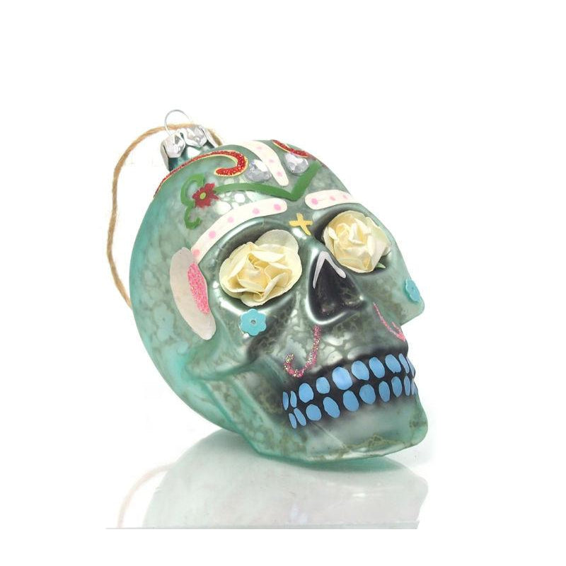 Day of the Dead Skull Flower/Eye Glass Ornament, A