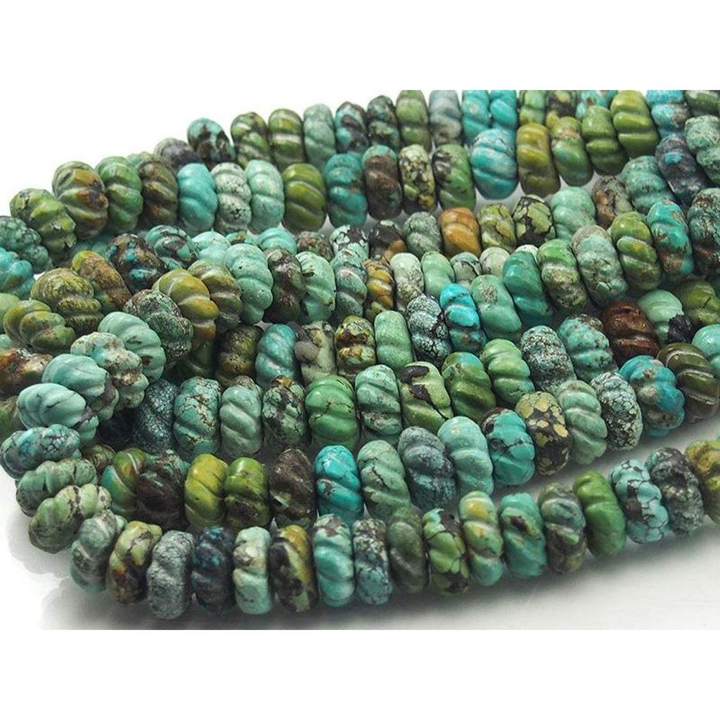 Turquoise Natural 15mm Carved Rondelle Melon Strand