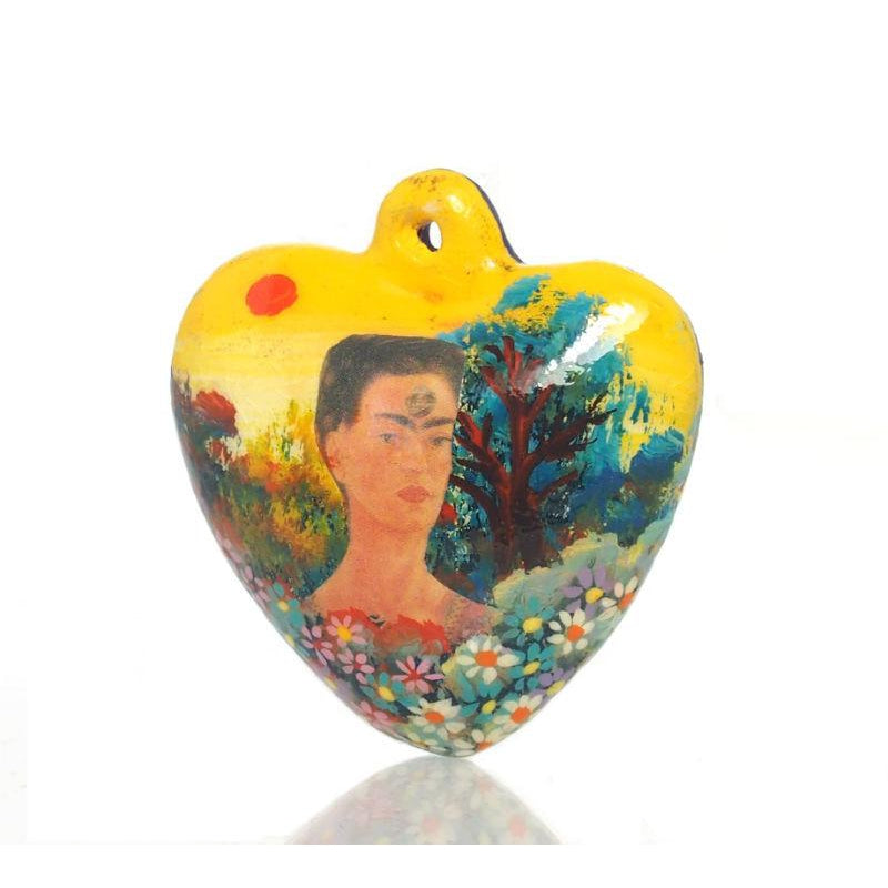 Painted Frida Kahlo Heart Ornament, A