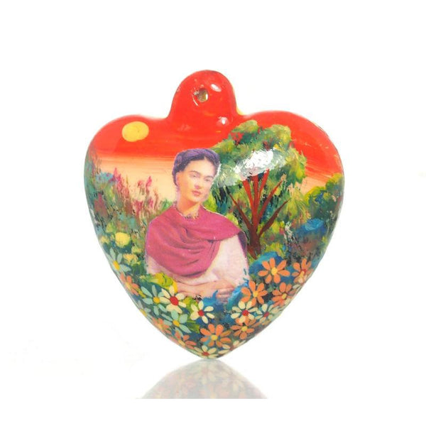 Painted Frida Kahlo Heart Ornament, B