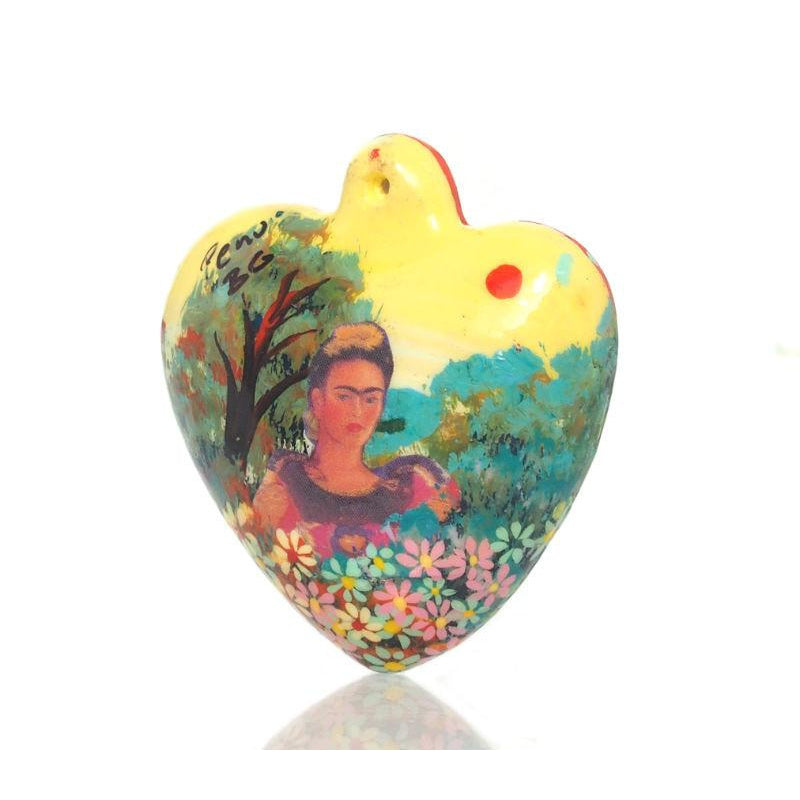Painted Frida Kahlo Heart Ornament, B