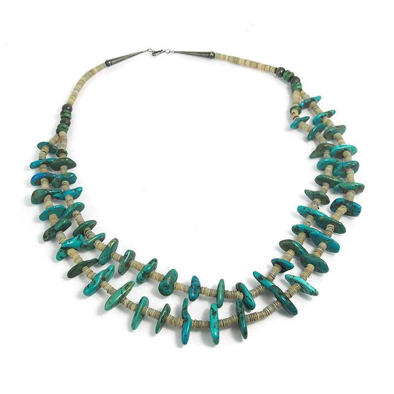 Native American Inspired Turquoise and Shell Two Strand Necklace