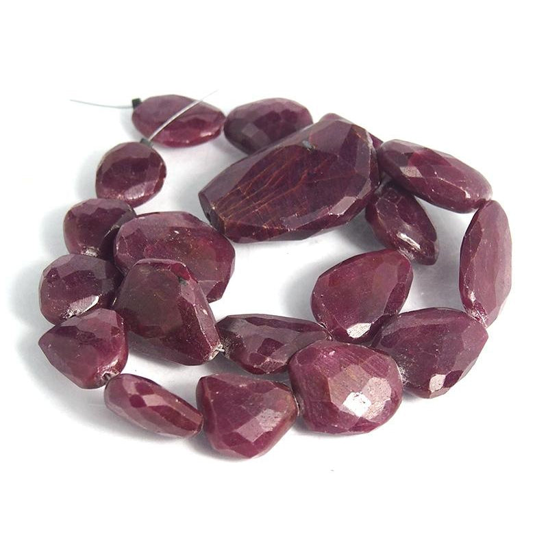 Ruby Graduated Faceted Nugget Strand