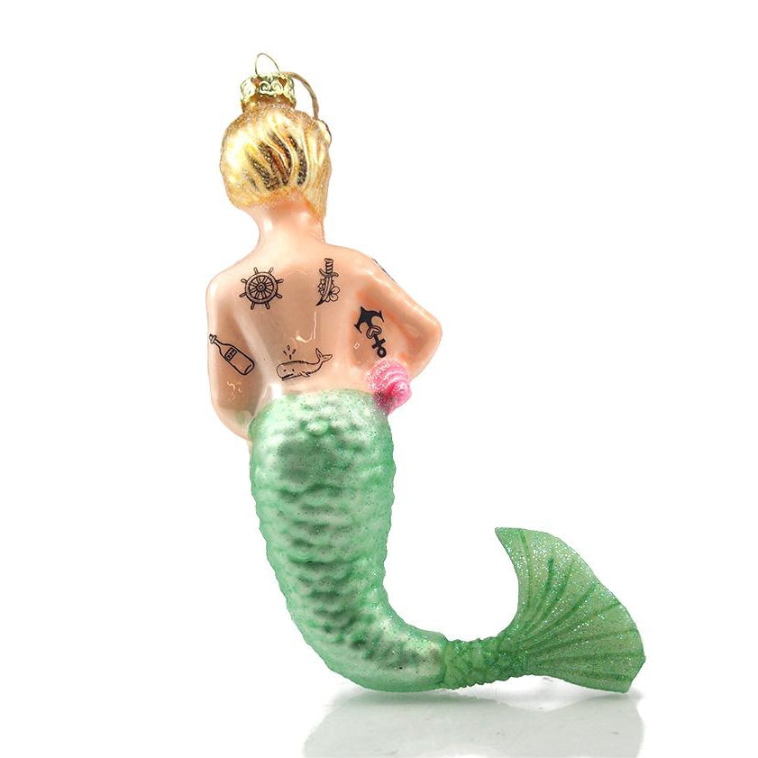 Large Tattooed Mermaid Glass Ornament