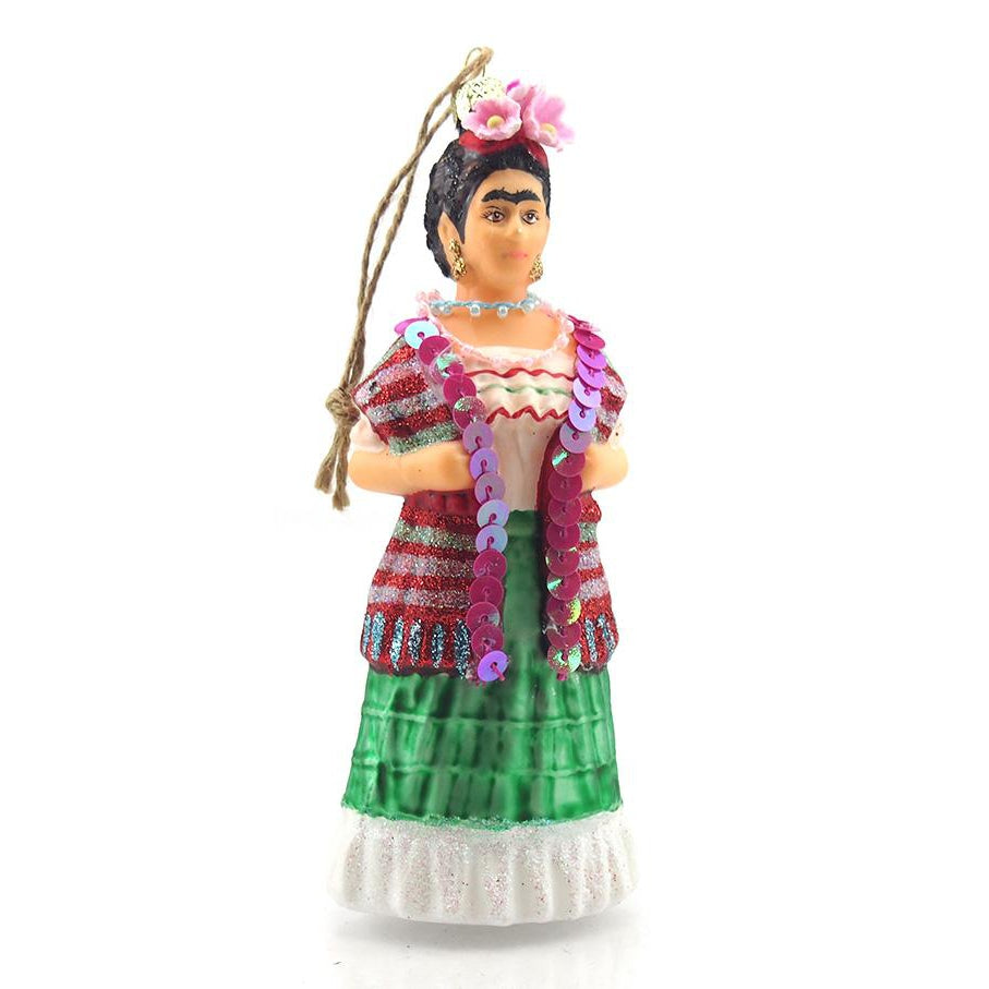 Frida Kahlo Glass Ornament with Sequins