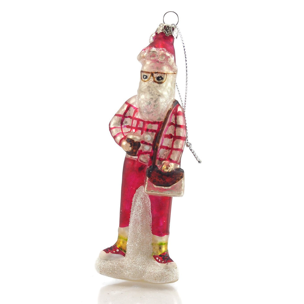 Santa Hipster Glass Ornament