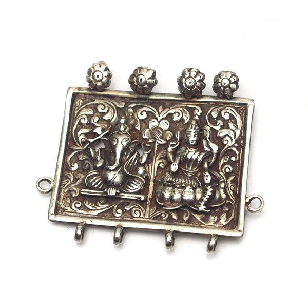 Lakshmi and Ganesha Large Sterling Silver Pendant