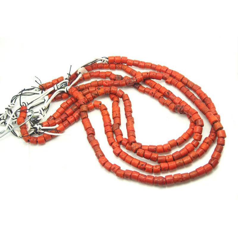 Naga "Coral" Heirloom Glass Long Strands from India ca 1950