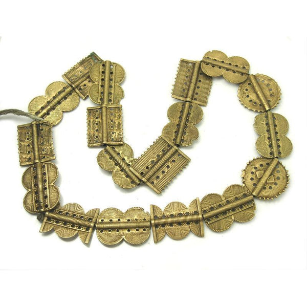 Baoule Authentic Hand Cast Brass Beads Necklace XL with Figure 8's and Hour Glass Shapes Mixed