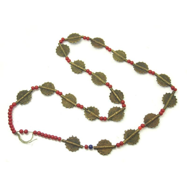 Baoule Authentic Hand Cast Brass Beads Necklace SMALL Sun Disc Shields