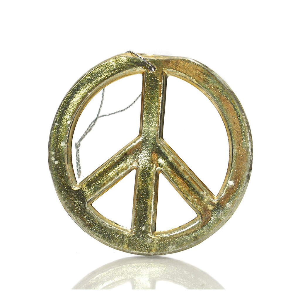 Gold Glass Peace Sign Ornament