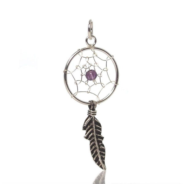 Sterling Silver Dreamcatcher with Amethyst Pendant 14mm