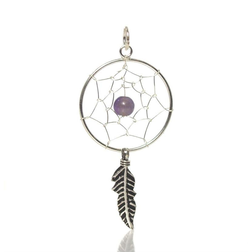 Sterling Silver Dreamcatcher with Amethyst Pendant 20mm