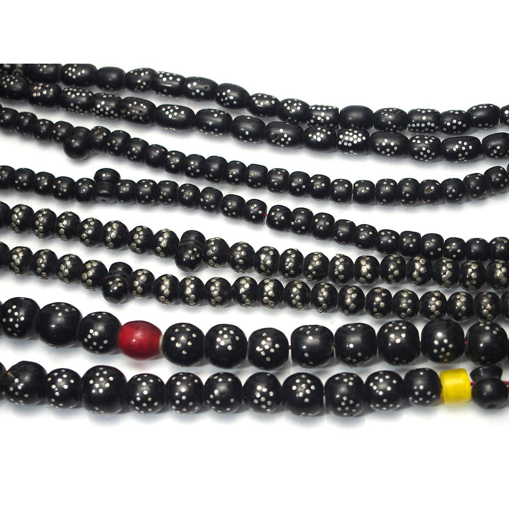 Yemen Heirloom Black Plastic Resin "Black Coral" Prayer Beads Hand Inlaid with Silver