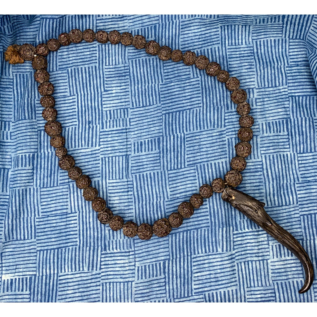 Antique Rudraksha Necklace with Deer Antler Talisman Necklace
