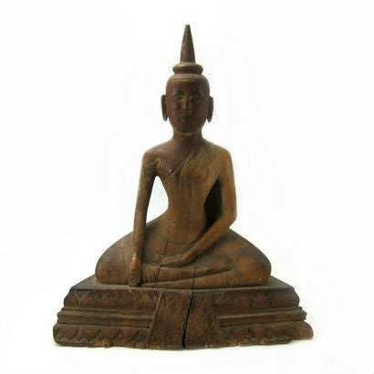 Carved Wooden Buddha "Calling Upon the Earth to Witness the Defeat of Evil" ca. 1920-40