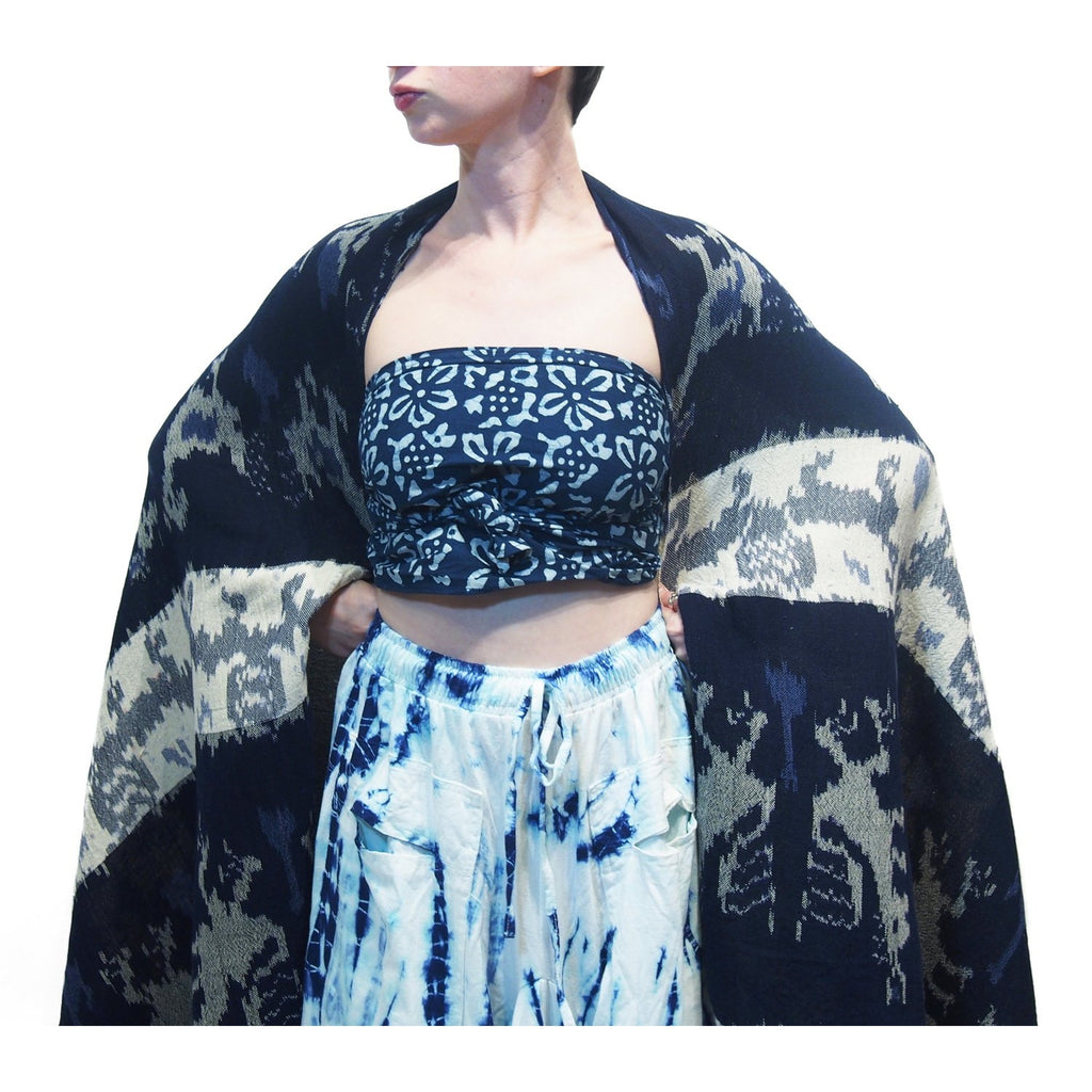 Sumba Indonesia Indigo Batik Cloth With Thai Indigo Batik Scarf And Tie Dye Parachute Skirt Blue/White 17