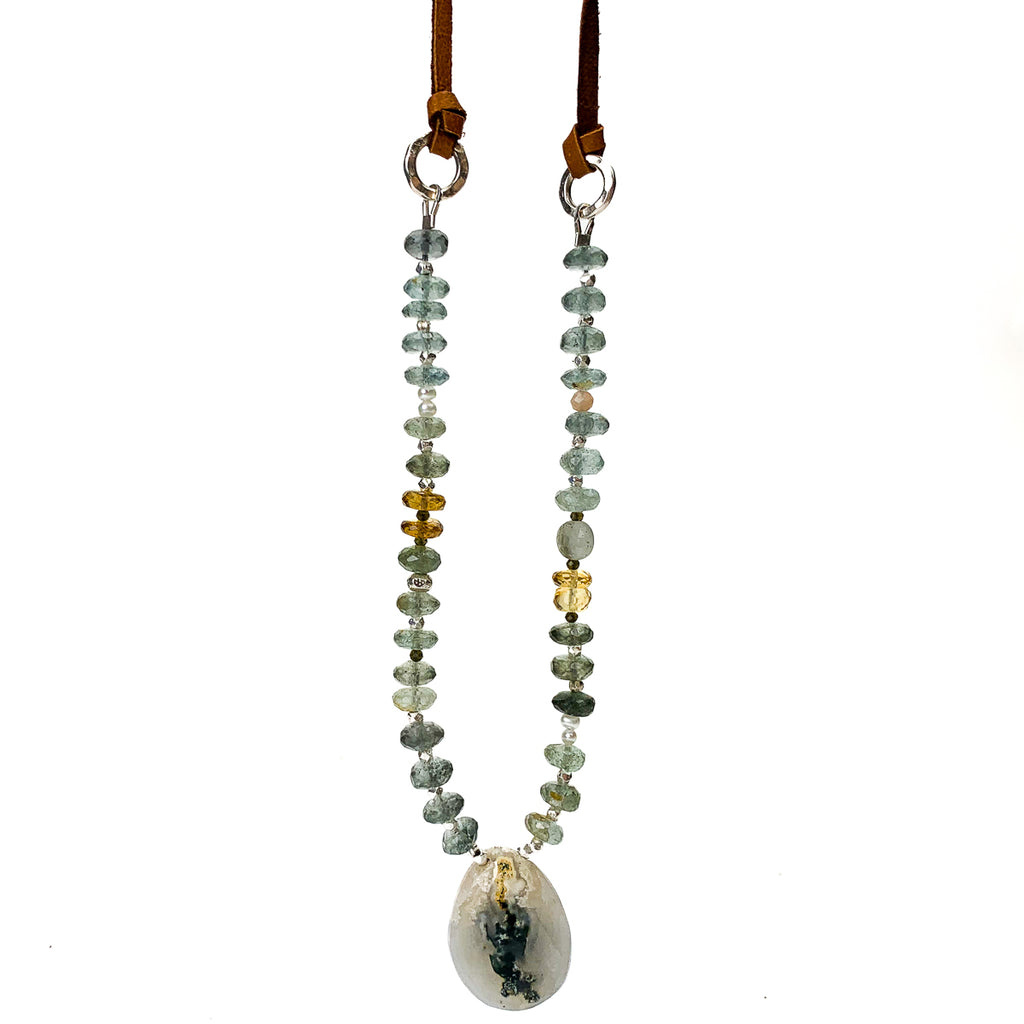 Moss Aquamarine, Moss Agate, Garden Quartz (Lodolite), Labradorite, Citrine, Peach Moonstone Necklace #4