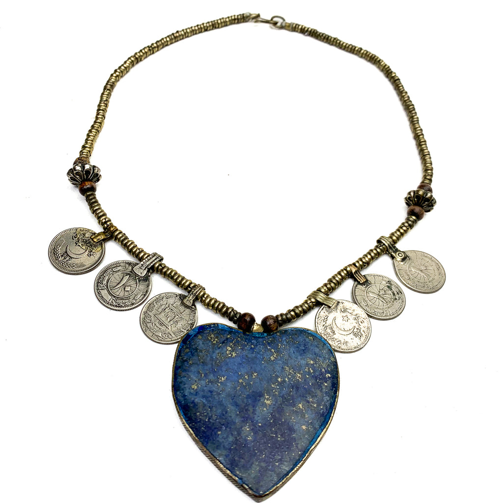 Afghan Coin &  Lapis Lazuli Heart Necklace
