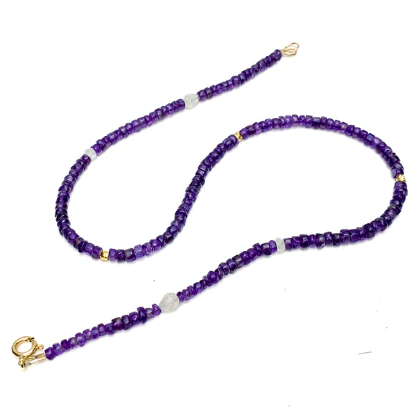 Amethyst & Moonstone Necklace With Gold Vermeil Spring Clasp