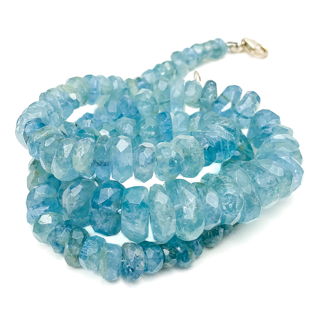 Aquamarine Rough Faceted Chunk Necklace With Sterling Silver Trigger Clasp