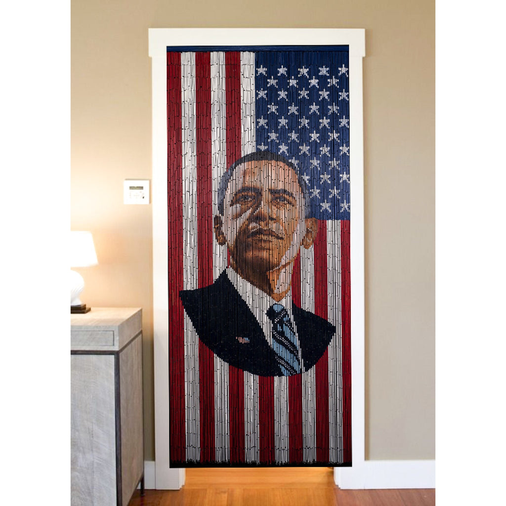 Bamboo Beaded Curtain Hand Painted - President Obama