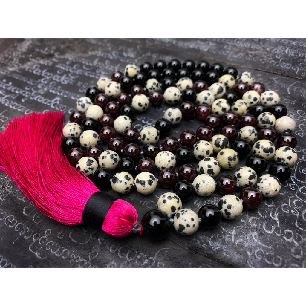 Skull Resin Bead Necklace Mala Hand-Knotted with Colored Silk