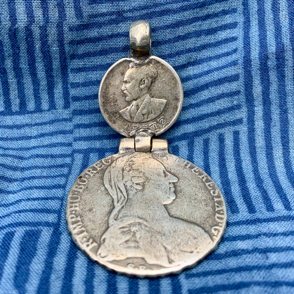 Emperor Haile Selassie I and Maria Theresa Thaler Hinged Coin Heirloom Pendant