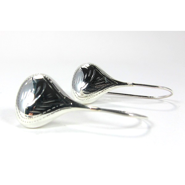 Teardrop Hand Etched Sterling Silver Earrings