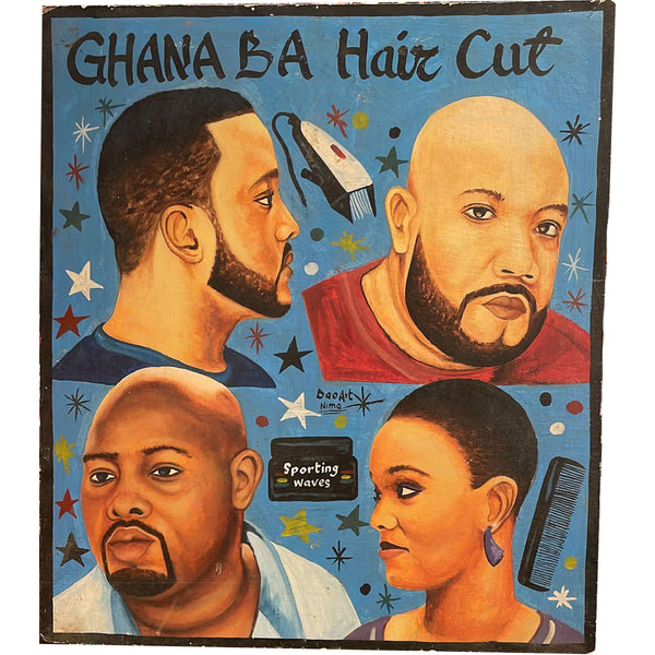 "Ghana BA Hair Cut" Hand-Painted African Barber Shop Sign #646