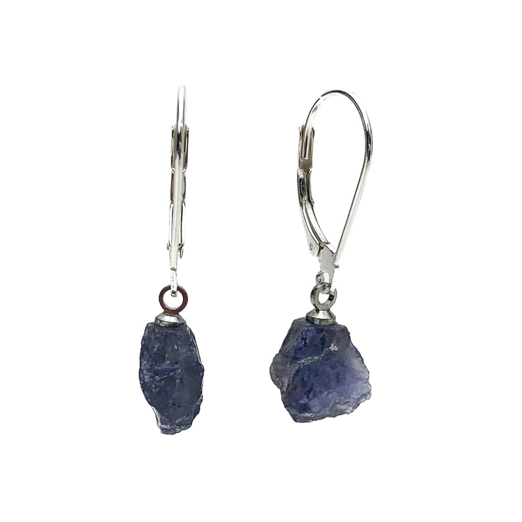 Raw Iolite Chunk Earrings with Sterling Silver Latchbacks