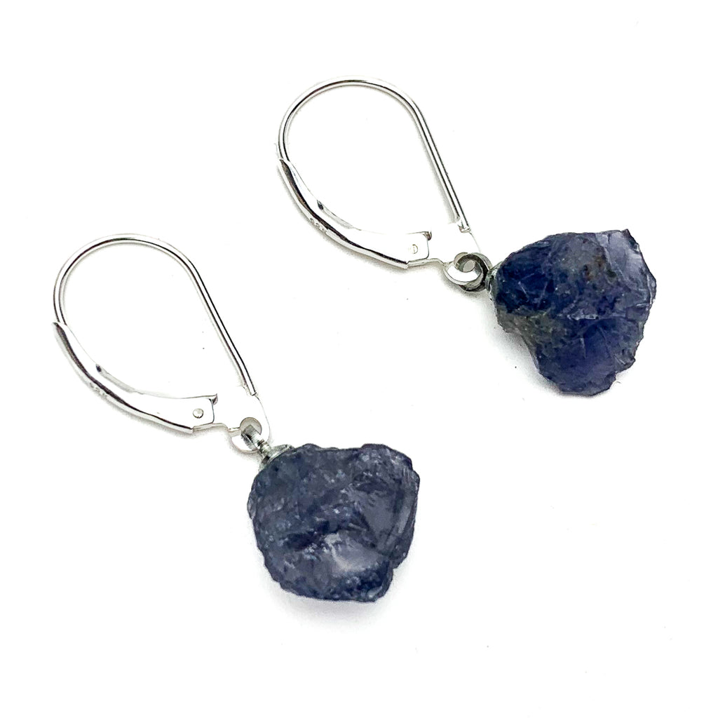 Raw Iolite Chunk Earrings with Sterling Silver Latchbacks